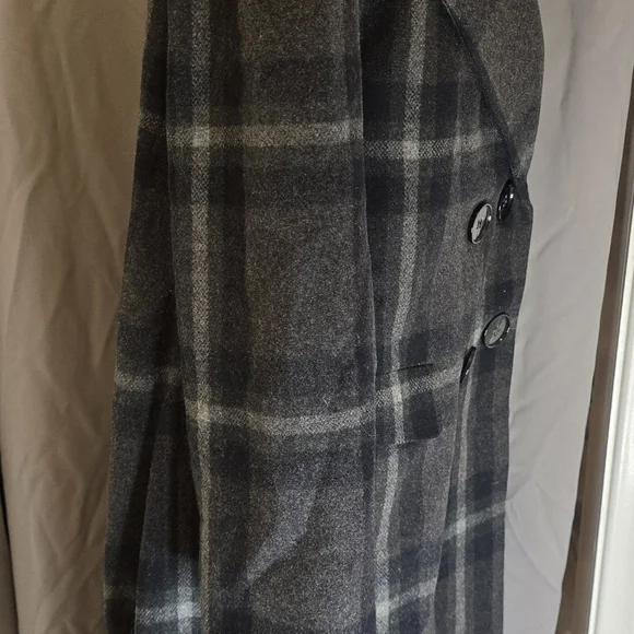 ZARA WOMEN’S STUDIO PLAID CHECK DOUBLE BREASTED 100% WOOL COAT GRAY - Picture 3 of 12